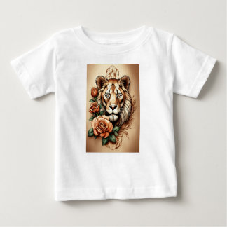 Wild Elegance: Lioness & Rose Tattoo-Inspired T-Sh Baby T-Shirt