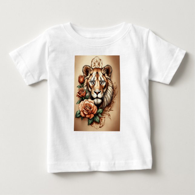 Wild Elegance: Lioness & Rose Tattoo-Inspired T-Sh Baby T-Shirt (Front)