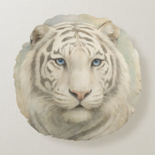 Wild Elegance Majestic White Bengal Tiger Animal Round Cushion