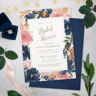 Wild Elegance Navy Blush & Gold Bridal Shower Invitation