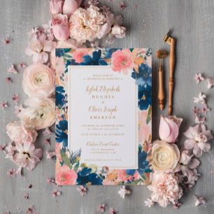 Wild Elegance   Navy Blush & Gold Wedding Invitation