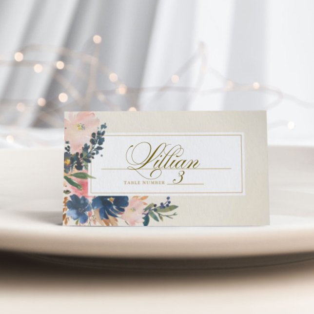 Wild Elegance | Navy Blush & Gold Wedding Place Card (Creator Uploaded)