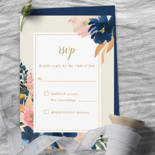 Wild Elegance   Navy Blush & Gold Wedding RSVP Car