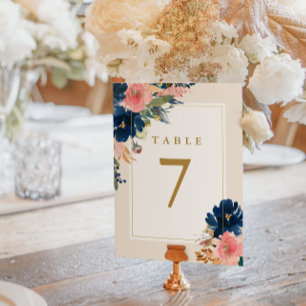 Wild Elegance   Navy Blush & Gold Wedding Table Nu Table Number
