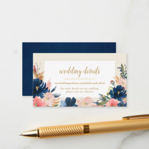 Wild Elegance   Navy Blush & Gold Wedding Website Enclosure Card