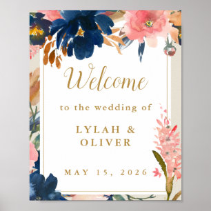 Wild Elegance   Navy Blush & Gold Wedding Welcome  Poster