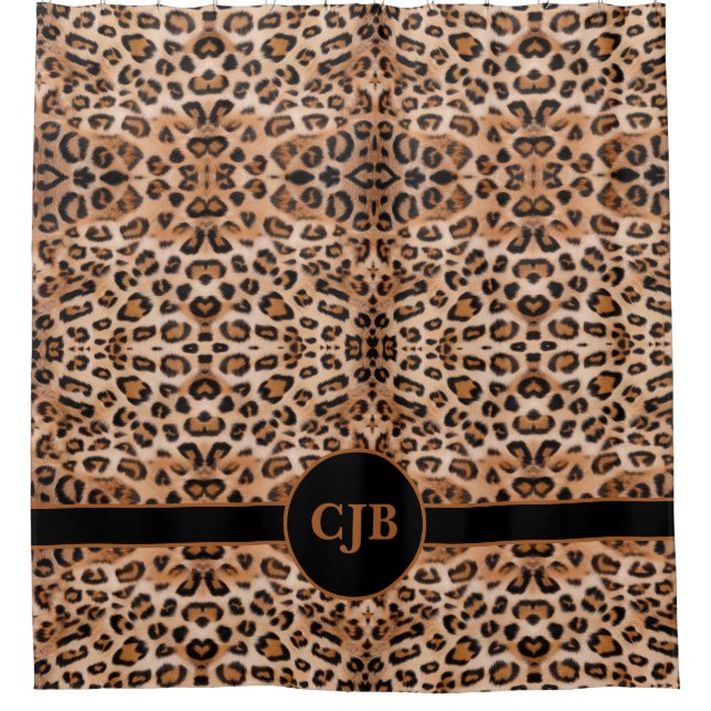 Wild Elegance: Personalised Leopard Print Shower Curtain (Front)