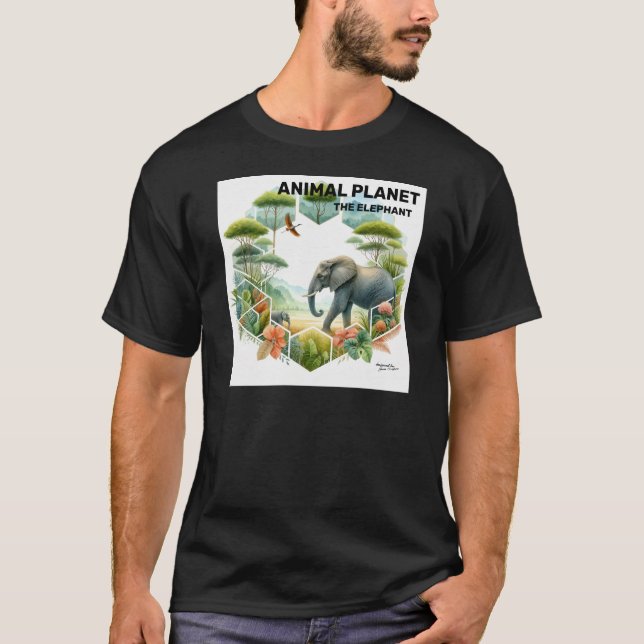 Wild Elephant in Nature Printed - Animal Art T-Shirt (Front)