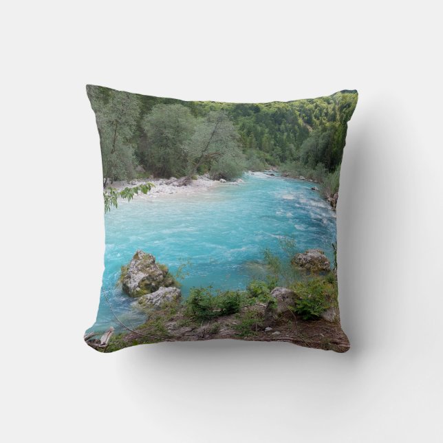 Wild Emerald Soca River Nature Photography Cushion (Front)
