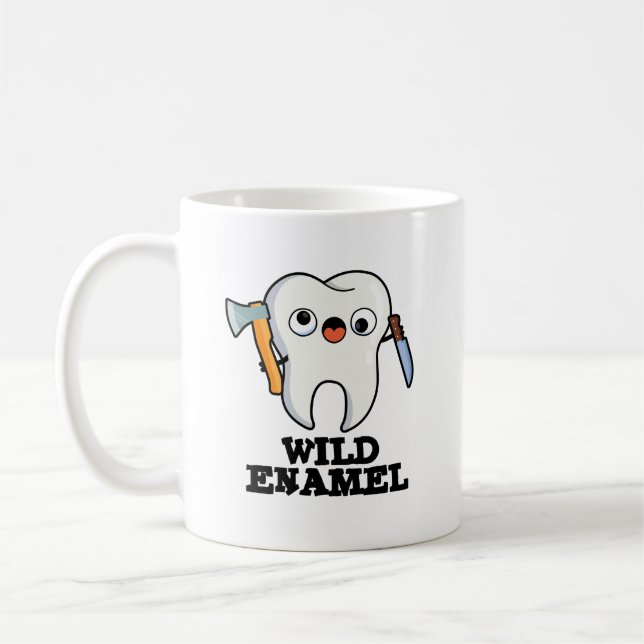 Wild Enamel Funny Wild Animal Tooth Pun  Coffee Mug (Left)
