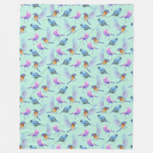 Wild Exotic Birds Colourful Watercolor Pattern Fleece Blanket