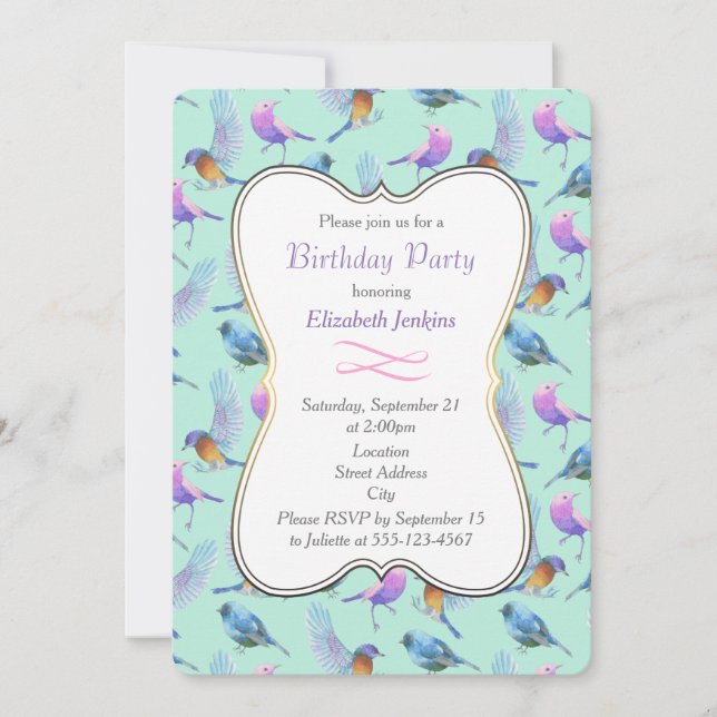 Wild Exotic Birds Pretty Watercolor Birthday Party Invitation (Front)