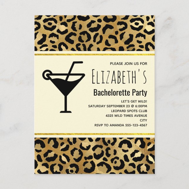 Wild & Exotic Leopard Print Pattern Bachelorette Invitation Postcard (Front)