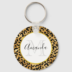 Wild & Exotic Leopard Print Pattern Monogram Key Ring