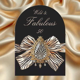 Wild Fabulous 50 Birthday Zebra Bow Gold Jewel Invitation
