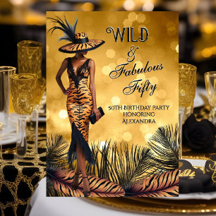 Wild Fabulous Fifty Birthday Tiger Woman Gold Invitation