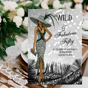 Wild Fabulous Fifty Birthday Zebra Black White Invitation
