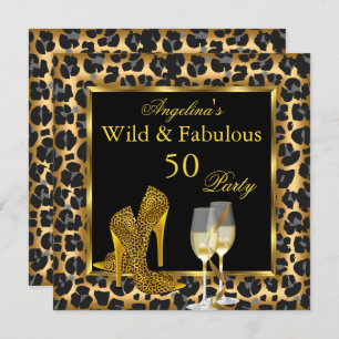 Wild & Fabulous Gold Leopard High Heels Birthday Invitation