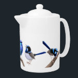 Wild Fairy Wren Birds Teapot<br><div class="desc">Original fine art design of wild blue Fairy wrens by artist Carolyn McFann of Two Purring Cats Studio printed on a dishwasher and microwave safe,  porcelian teapot for bird lovers. 
 
 See a few of our products below (click to go to that product) and visit our very artistic stores at:</div>