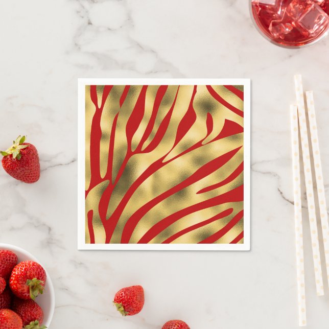 Wild Festive Red and Gold Zebra Napkin (Insitu)