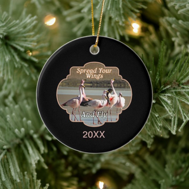 Wild Flamingos - Spread Your Wings and Fly Ceramic Ornament (Tree)