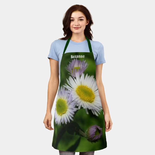 Wild Fleabane Daisy Flowers Nature Personalised Apron (Worn)
