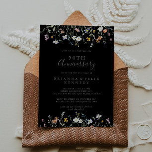 Wild Floral Black 50th Wedding Anniversary Invitation