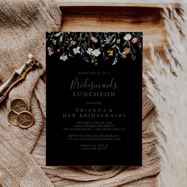 Wild Floral Black Bridesmaids Luncheon Shower Invitation (Creator Uploaded)