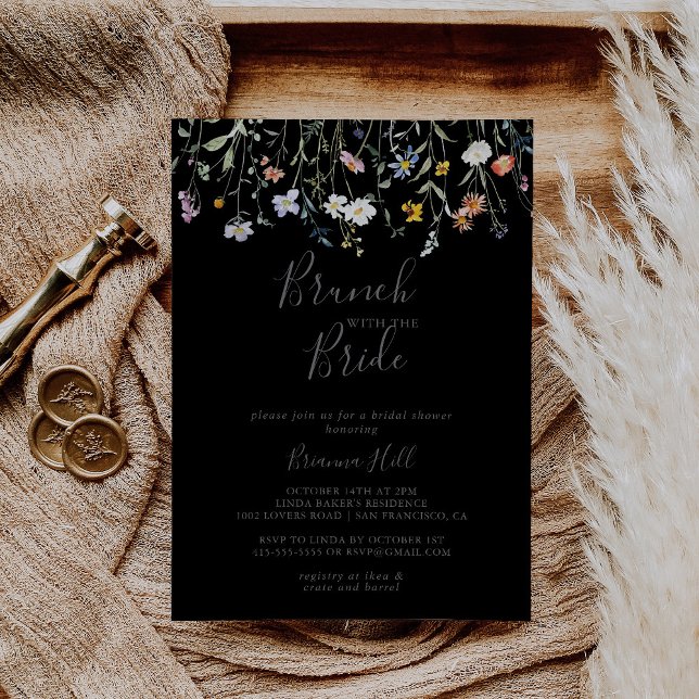 Wild Floral Black Brunch with the Bride Shower Invitation (Creator Uploaded)