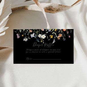 Wild Floral Black Diaper Raffle Ticket Enclosure Card