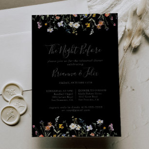 Wild Floral Black Night Before Rehearsal Dinner Invitation