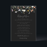 Wild Floral Black Wedding Kissing Menu Game Card<br><div class="desc">This wild floral black wedding kissing menu game card is perfect for a modern wedding reception. The design features watercolor pink,  blush,  purple,  navy and white elegant flowers with emerald green leaves in a dark background.</div>