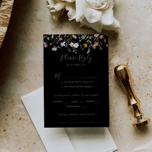 Wild Floral Black Wedding Menu Choice RSVP