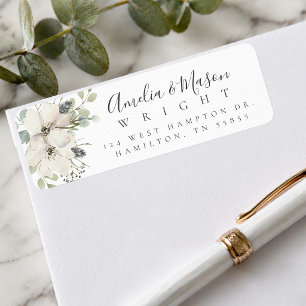 Wild Floral Blooms Elegant Script Return Address  Label