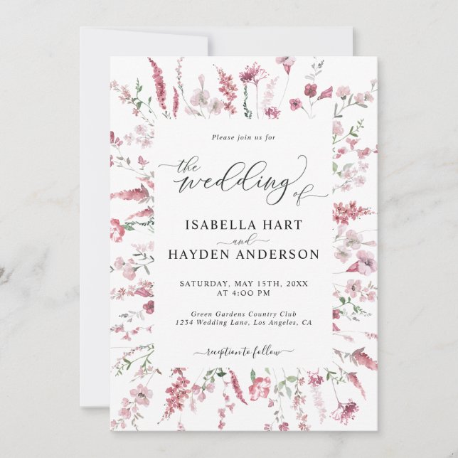 Wild Floral Blush All In One QR Code Wedding Invitation (Front)