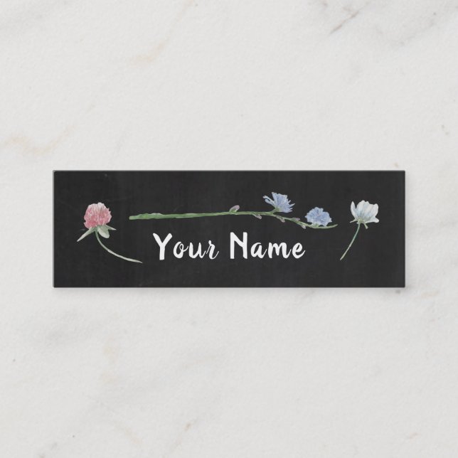 Wild Floral Chalkboard, Bookmark Mini Business Card (Front)