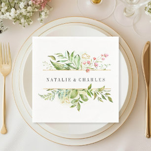Wild Floral Green Foliage Personalised Wedding Napkin