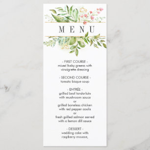 Wild Floral Green Foliage Wedding Menu