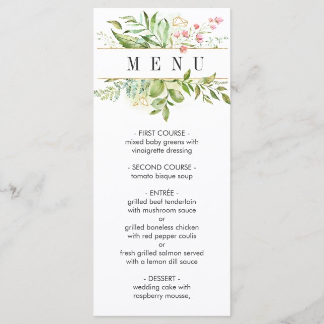Wild Floral Green Foliage Wedding Menu (Front)