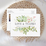 Wild Floral Green Foliage Wedding Photo Thank You Postcard<br><div class="desc">An Elegant Wedding Thank You Postcard featuring watercolor wild green foliage with pink flowers. It will be perfect for spring weddings,  summer weddings,  beach weddings and similar events. For more advanced customisation of this design,  Please click the "Customise” button above! Matching items are also available.</div>