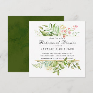 Wild Floral Green Foliage Wedding Rehearsal Dinner Invitation