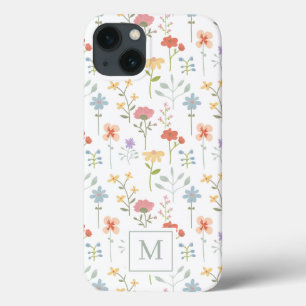 Wild Floral Pattern Monogram iPhone 13 Case