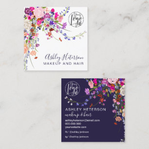 Wild floral pink blue orange logo hair makeup square business card