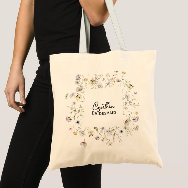 Wild Flower Bloom Personalise Bridesmaid Tote Bag  (Creator Uploaded)