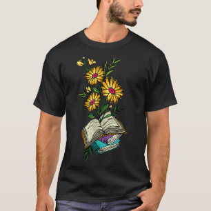Wild Flower & Books Reading  Book Nerds  Women Men T-Shirt