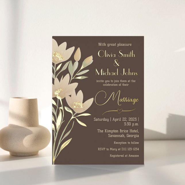 Wild flower Chocolate and cream Wedding Invitation (Creator Uploaded)
