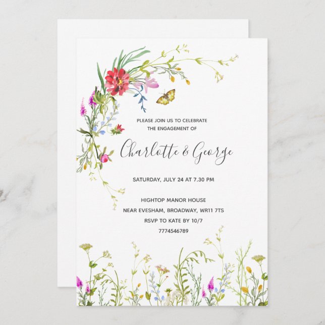 Wild flower Engagement Party Invitation (Front/Back)