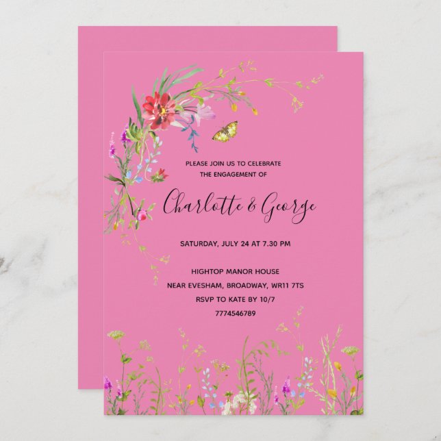 Wild flower Engagement Party Invitation (Front/Back)