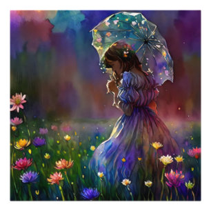*~ Wild Flower Field AP56 parasol Girl Photo Print