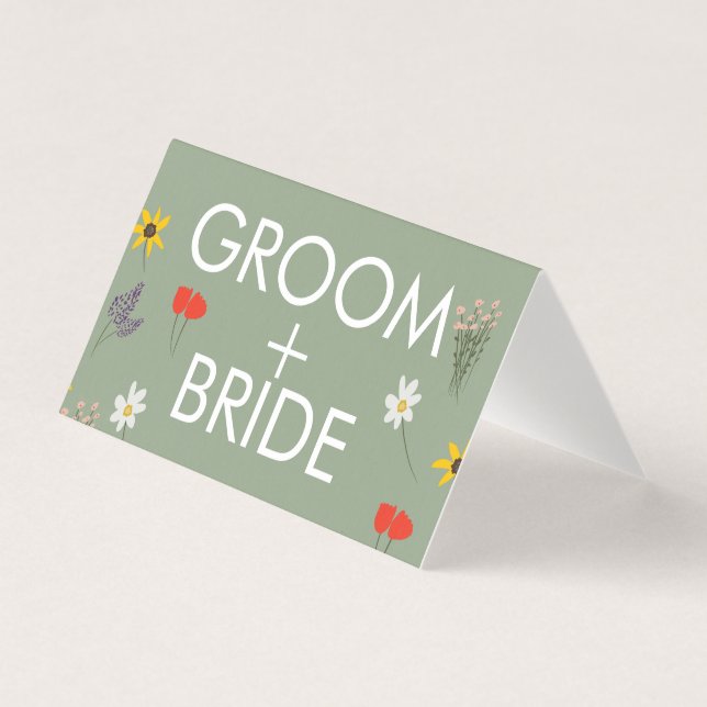 Wild Flower Floral Day Of Wedding Tent Table Cards (Front)